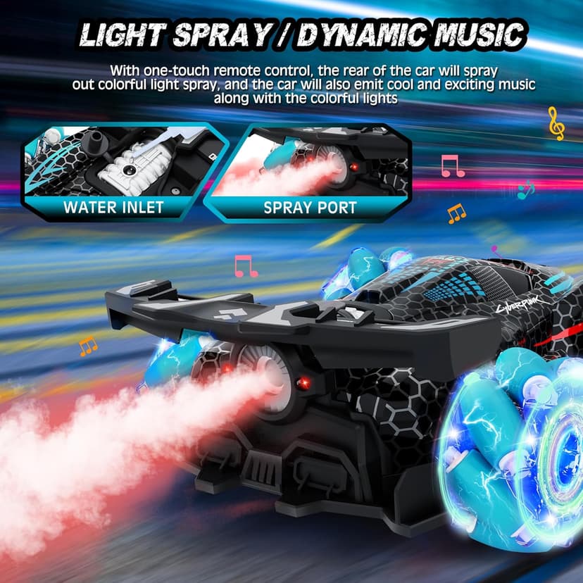 RC Stunt Car, Gesture Sensing RC Cars for Boys Girls, 2.4GHz 4WD Remote Control Car with 360° Rotating, Lights, Music, Spray, Toy Cars for Kids Age 6 7 8 9 10 11 12 Year Old Birthday Gifts