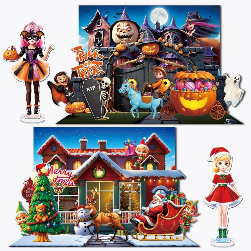 Halloween Magnetic Dress Up Dolls for Kids, Spooky Witch & Pumpkin Fairy Costume Dress Up Set with 3D Haunted House Scene, Travel Activity Toy Gift for Toddler Girls & Boys Ages 3 4 5 6 7
