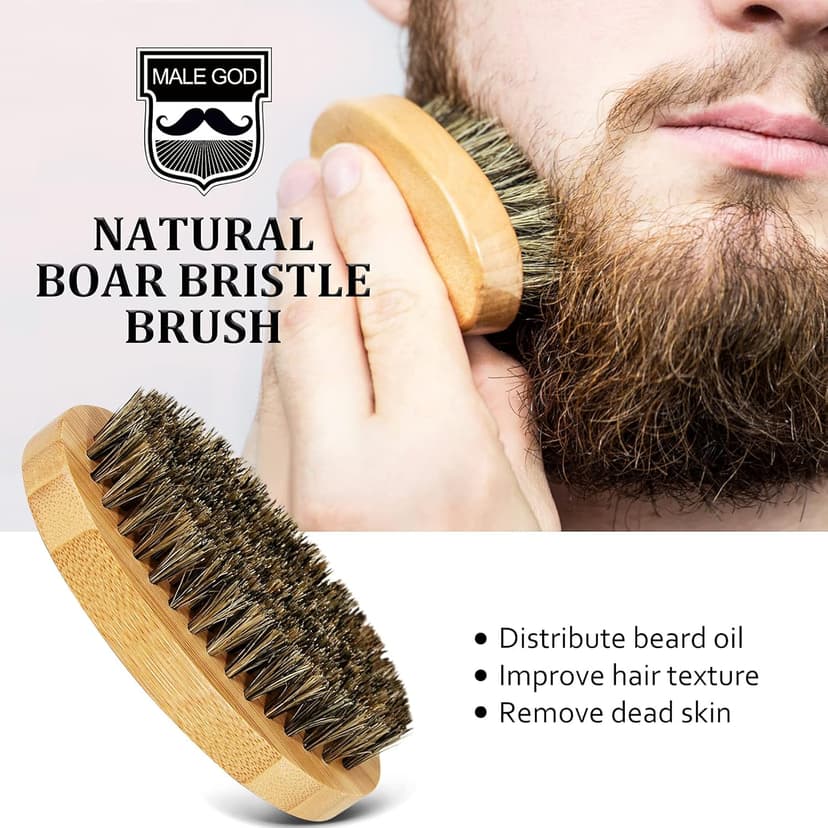 MALE GOD Beard Kit w/Beard Oil, Balm, Brush, Comb - Nourish & Soften Beard, Natural Shea Butter, Suitable for All Skin, Anniversary & Birthday Gifts for Men Him Husband Boyfriend Dad Friends
