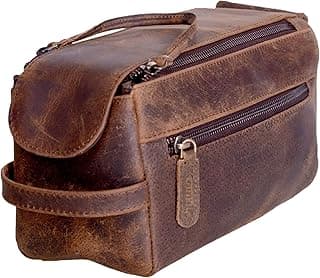KomalC Premium Buffalo Leather Toiletry Bag for Men & Women – Leather Dopp Kit With Water resistant Lining, Premium Toiletry Travel Pouch, Unisex Wash Bag for Toiletries, Gifts for Men and Women
