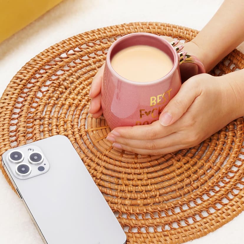 Hendson Dog Mom Gifts - Best Dog Mom Ever - Funny Birthday Gift For Dog Lovers Women - Gag Gifts for New Puppy Fur Baby Owners - Fur Mama Presents, Pitpull Pug - Coffee Cup, 13oz Pink Amethyst Series