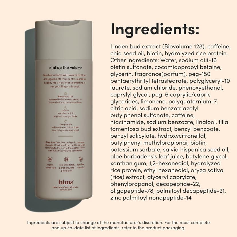 hims Max Volume Shampoo, 2 Pack - Volumizing Natural Shampoo for Men with Biotin - Adds Volume, Shine & Bounce - Citrus Spice - 2 x 6.4 fl oz