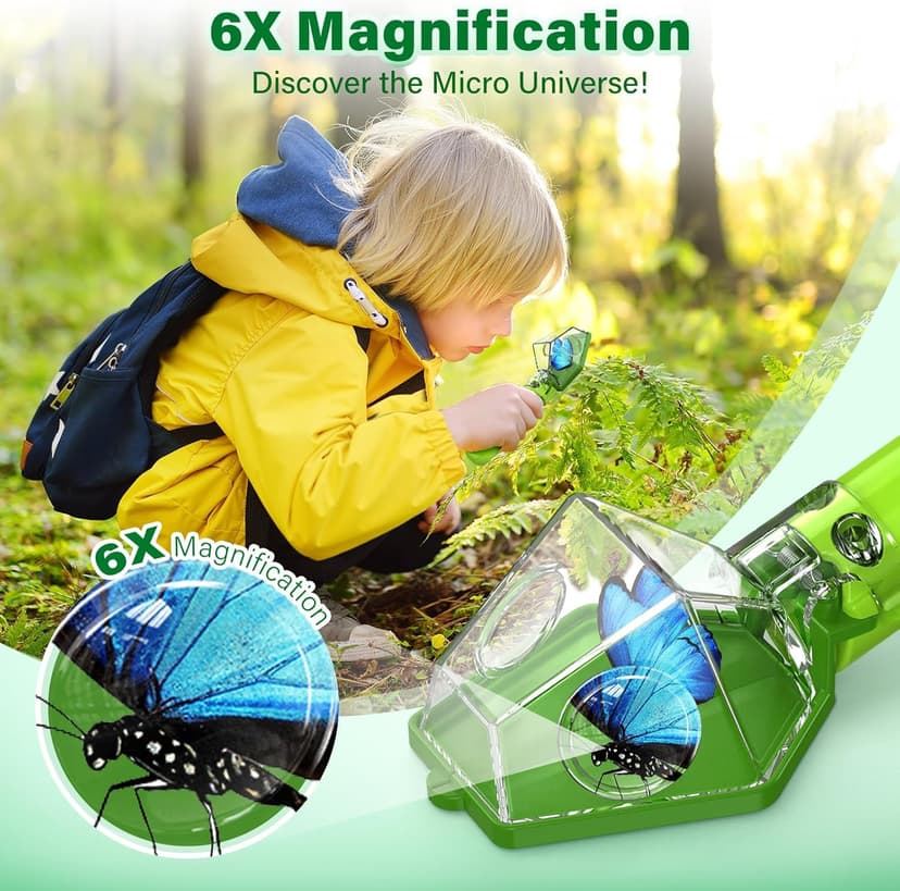 Bug Catcher for Kids, Insect Trap Kit with 6X Magnifier Glass - STEM Educational Exploration Tool for Indoor and Outdoor,Christmas Birthday Gifts Toys for Adults, Boys, and Girls, Green