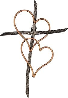 Old River Outdoors Entwined Hearts Decorative Metal Wall Cross - Joined Two Hearts, One Love Promises Kept