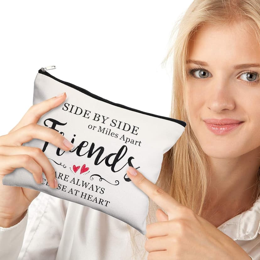 Weewooday 5 Pcs Friend Gifts Cosmetic Bags Friendship Makeup Bags for Women Party Favors, Long Distance Friendship, Side by Side Friends Gift, Girls Weekend Gifts for Birthday Teacher
