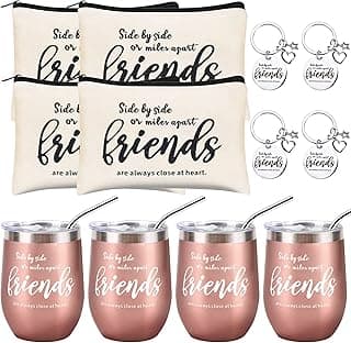 Kolewo4ever 12 Pieces Girl Trip Gifts Favors Bulk Friend Appreciation Gifts Set 4 Friends Wine Tumbler 4 Friends Cosmetic Bag 4 Keychains Appreciation Funny Long Distance Friendship Gift