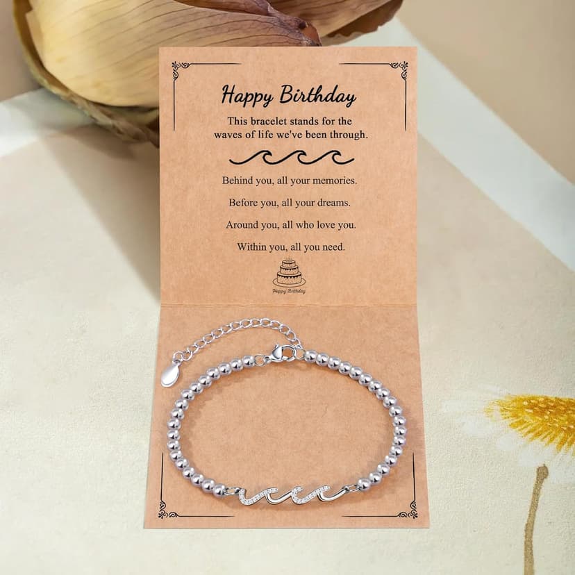QWNHONEY Waves of Life Bracelet Inspirational Birthday Gifts for Bestie Sister 16th 18th 21st 30th 40th 50th 60th Birthday Gifts for Women