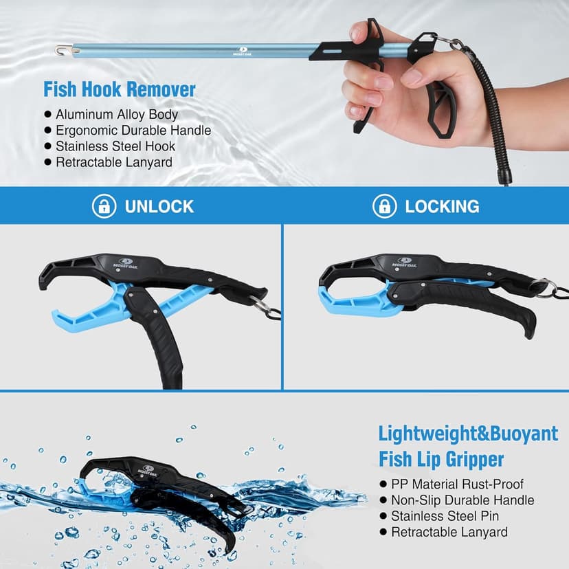 Mossy Oak Fishing Tools Kit- Fishing Plier, Fish Lip Gripper, Multifunctional Fishing Hook Remover with Lanyards Sheath, Saltwater Resistant Fishing Accessories & Equipment, Fishing Gifts for Men