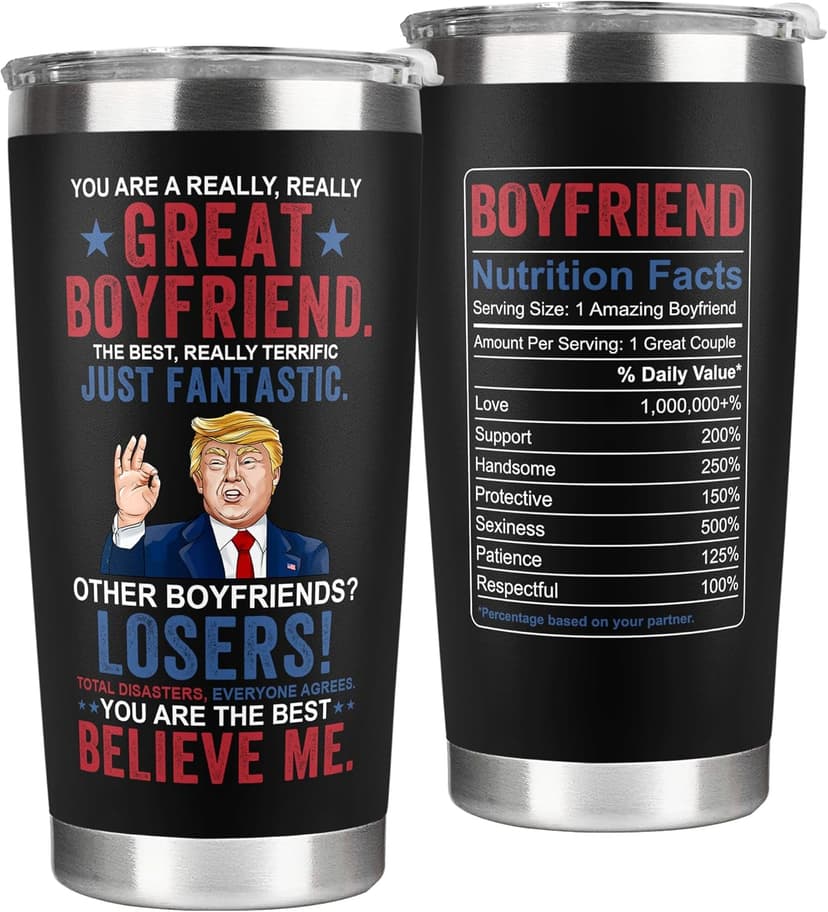 Gifts for Boyfriend, Him - Anniversary, Birthday, Christmas Boyfriend Gifts from Girlfriend - Romantic Love Couple Gift for Him from Her - Ideas for Couples - 20 Oz Stainless Steel Tumbler