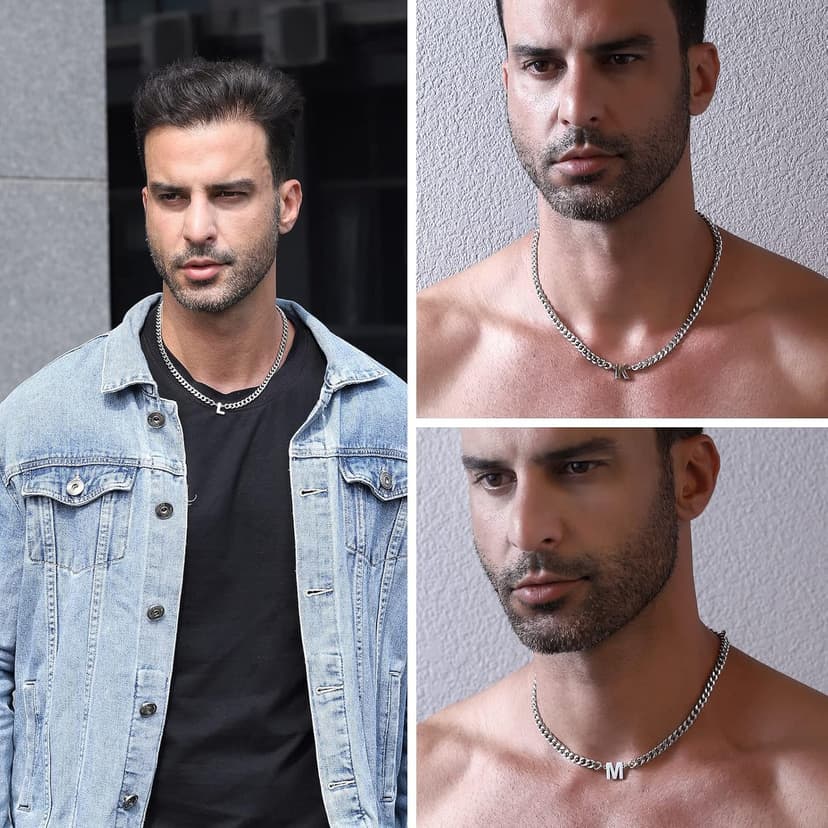 DuoDiner Initial A-Z Cuban Link Chain Necklaces for Men Boys Women Letter Pendant Stainless Steel 6.5mm 18+2 Inches,Jewelry Gifts