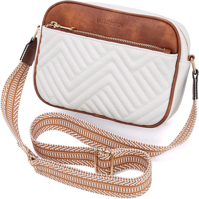 BOSTANTEN Quilted Crossbody Bags for Women Vegan Leather Purses Small Shoulder Handbags with Wide Strap
