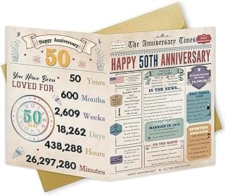 Best 50th Wedding Anniversary Card Gifts for Couple, Funny 50th Anniversary Decorations for Mom Dad, Golden Wedding Gift for Him Her