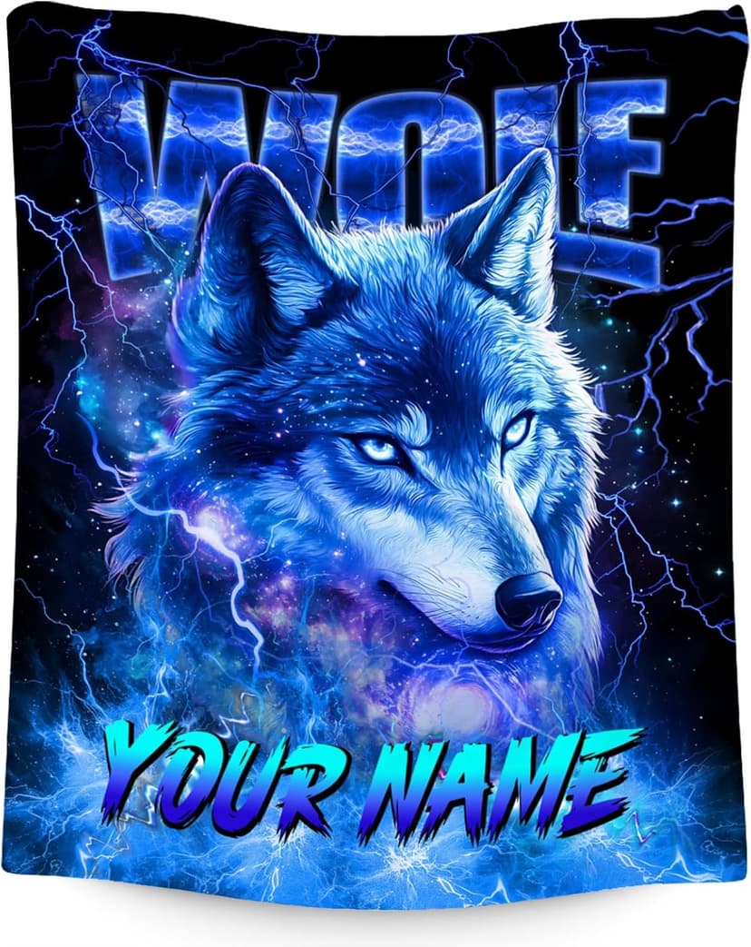 Boys Blanket Personalized Wolf Blankets Gifts for Kids, Warm Flannel Custom Throw for Boys (4 Sizes)