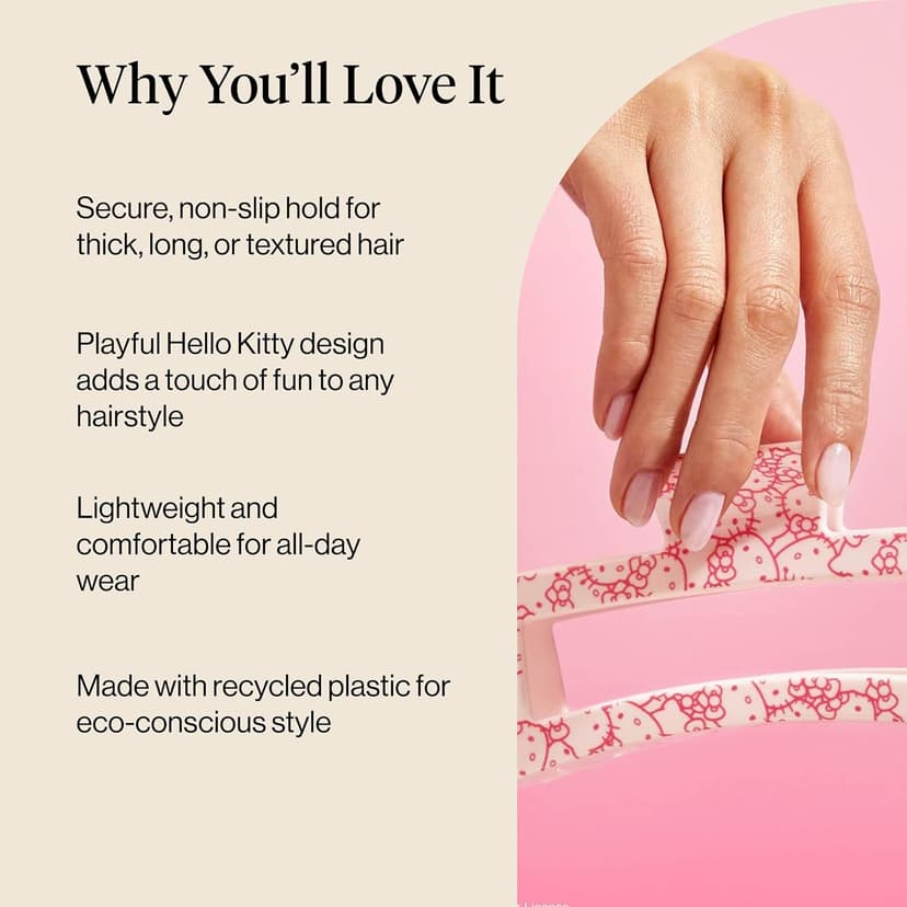 Kitsch Hello Kitty Recycled Plastic Jumbo Claw Clip, Extra Large claw Clips for Thick Hair, Big Hair Clips for Thin Hair | Ideal Gifts for Women (1 Piece, Pink Kitty Faces)