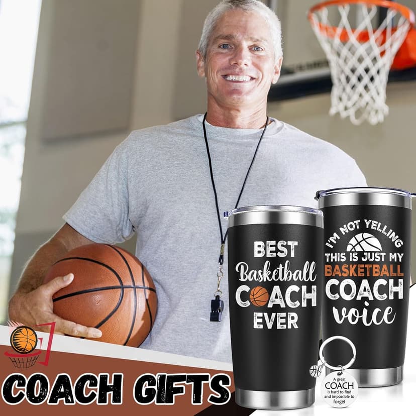 Lifecapido Basketball Coach Gifts, 20oz Coach Insulated Tumbler with Key Chain, Basketball Coach Appreciation Gifts for Men, Black