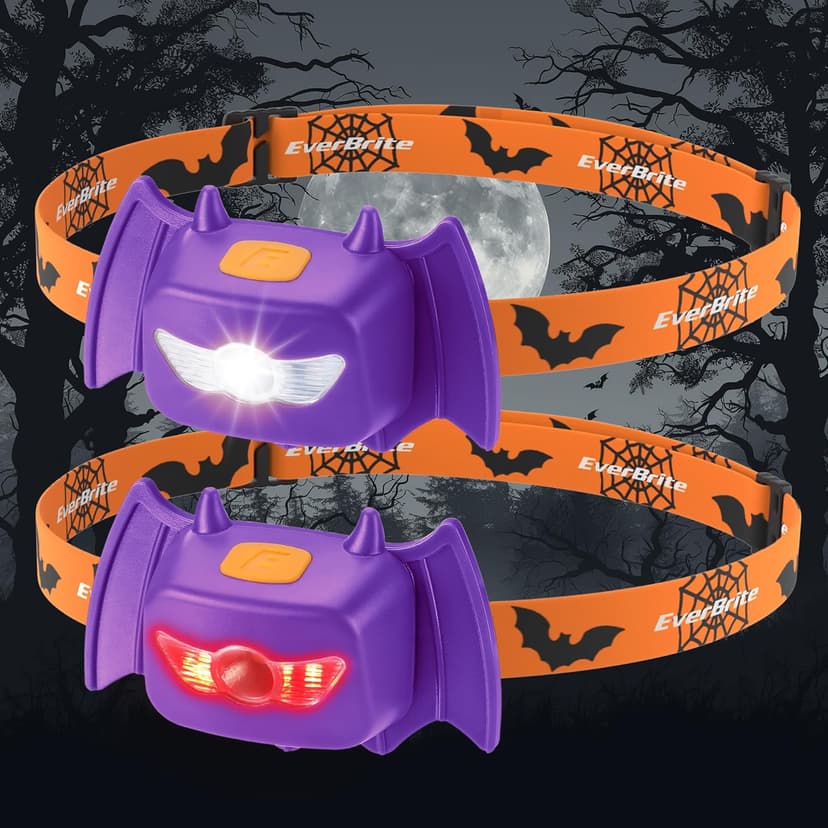 EverBrite Halloween Bat Headlamps Halloween Gifts,3 Modes Head Lamps with Warm/Red/Strobe Lights, Headlights for Halloween Party and Decorations 2 Pack