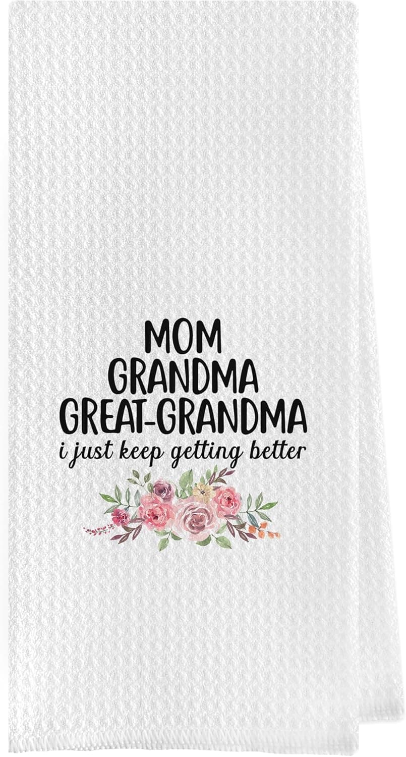 Great Grandma Dish Towels - Great Grandma Gifts Waffle Weave Kitchen Towels, Grandma Hand Towel, Grandma Tea Towel, Grandma Gifts from Grandson Granddaughter (16×24 Inches)