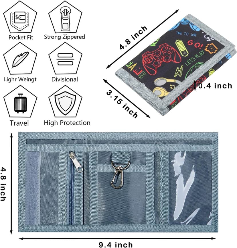 RFID Kids Wallet for Boys, Gamer Boys Wallet for Kids w/Coin Pocket, Video Game Toddler Wallet for Boys, Children Child Wallet Ages 4-5-6-7-8-9-10-11-12 for Christmas/Birthday Gifts, Joystick