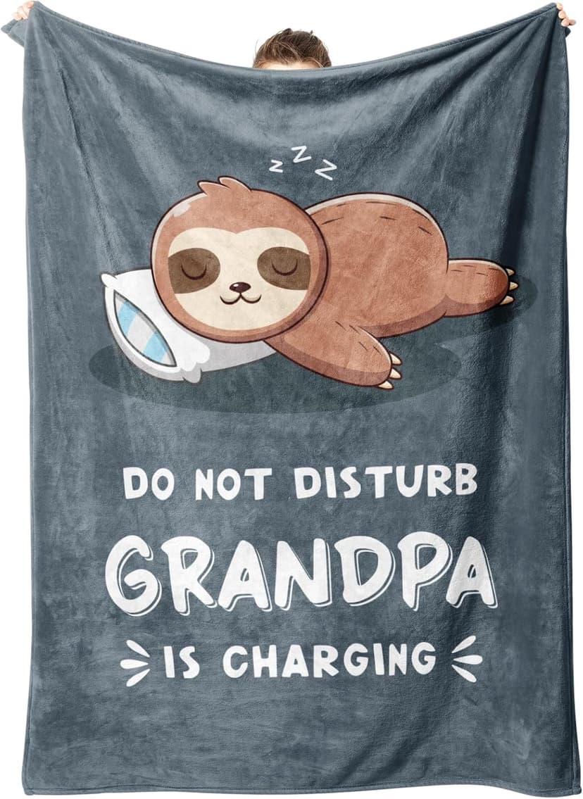 Funny Grandpa Gifts, Grandpa is Charging Sloth Blanket, Grandpas Birthday Gifts, Gift for Grandpas from Grandkids for Christmas Fathers Day, Soft Sloth Blanket for Grandfather 60" x 50"
