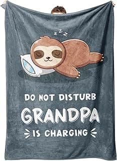 Funny Grandpa Gifts, Grandpa is Charging Sloth Blanket, Grandpas Birthday Gifts, Gift for Grandpas from Grandkids for Christmas Fathers Day, Soft Sloth Blanket for Grandfather 60" x 50"