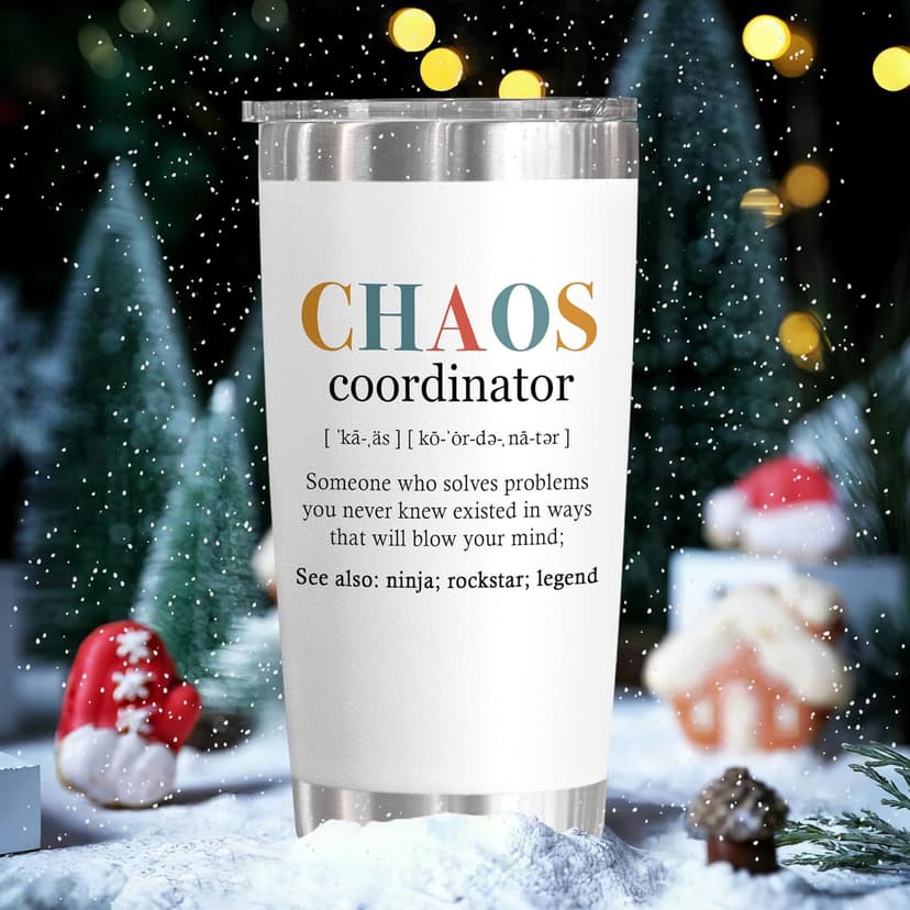 TEEZWONDER Thank You Gifts for Women - Chaos Coordinator 20 oz Stainless Steel Insulated Tumbler with Lid - Employee Appreciation Christmas Birthday Gifts for Women Coworkers Boss Teacher Nurse Friend
