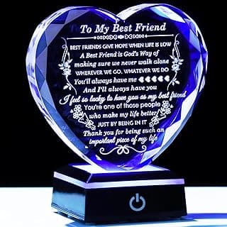 Best Friend Birthday Gifts with Colorful LED Base Crystal to My Best Friend Heart Gifts Friendship Gift for Women for Christmas Female Friend Gift Ideas BFF Gift for Her, Bestie Gifts