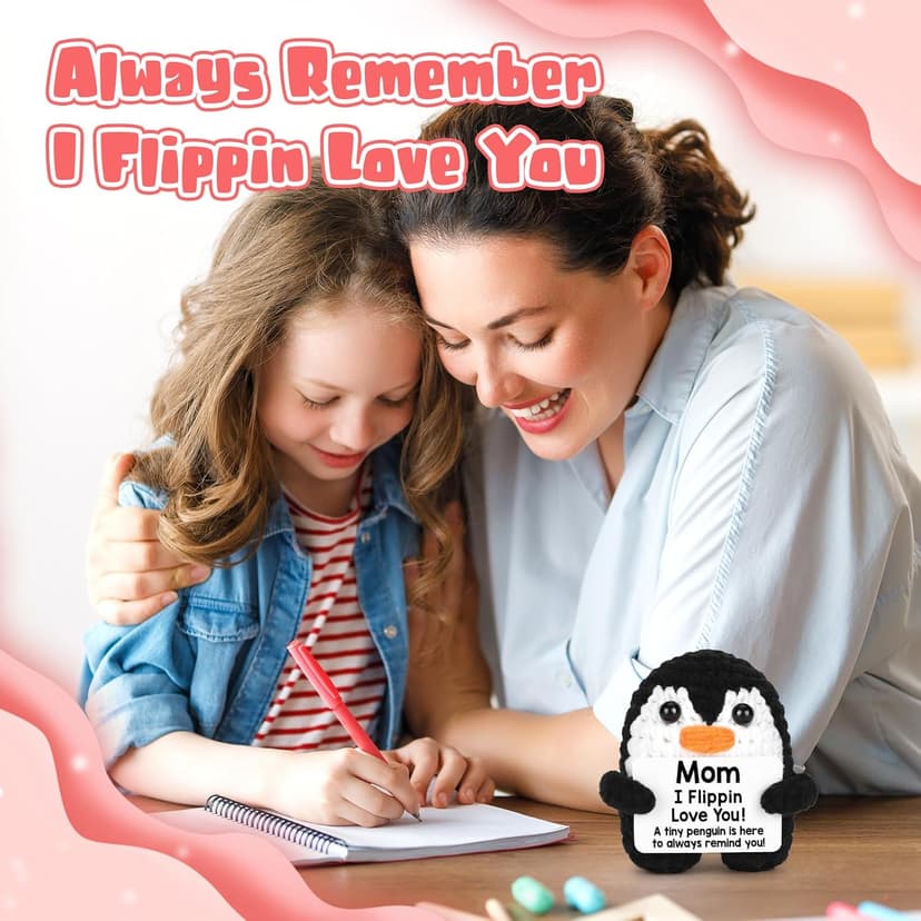 Birthday Gifts for Mom from Daughter Son, Handmade Crochet Mini Penguin Mom Gifts for Birthday Christmas Mama Mother in Law Bonus Step Mothers, Funny I Love You Mum Present Emotional Cute Decor