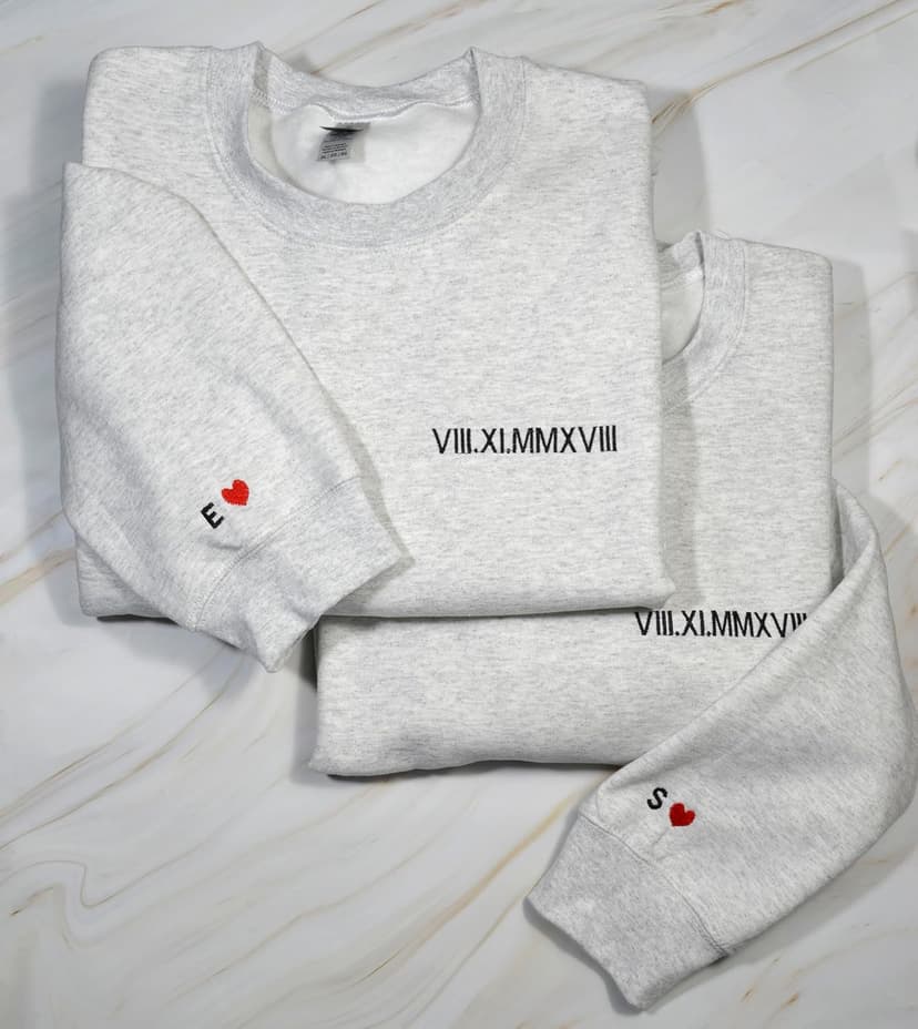 Custom Embroidered Roman Numeral Hoodie – Personalized Hoodie with Initial and Heart for Boyfriend or Girlfriend, Matching Couple Hoodies