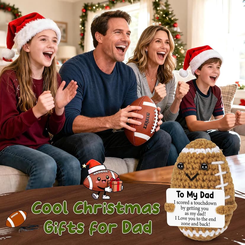 Dad Gifts from Daughter Son Wife, Positive Handmade Crochet Dad Birthday Gift, Funny Cute Small Gifts for Dads, I Love You Girl Papa Gift Idea, Unique Doll for Step-Dads Football
