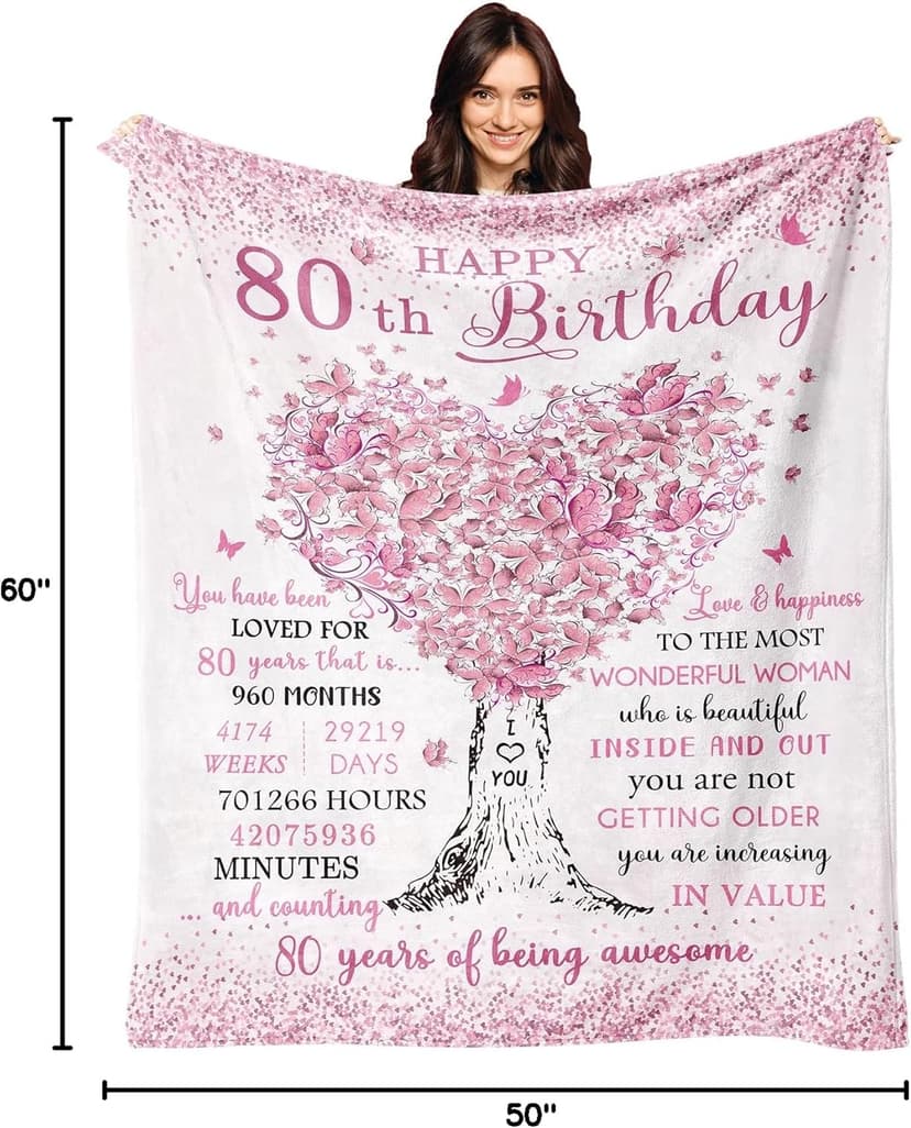 XALAZY 80th Birthday Gifts for Women Blanket 60"X50", 80th Birthday Decorations for Women, Best 80 Year Old Woman Birthday Gifts, 1945 Woman Present, Happy 80 Bday Present for Female Throw