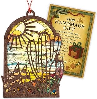 Arizona Gifts Cactus Ornament – Southwestern Decor Handmade Wooden Christmas Ornaments 2025, Unique Cactus Decor with Sun Desert Scene, Rustic Holiday Gift Idea for Home Tree Decoration