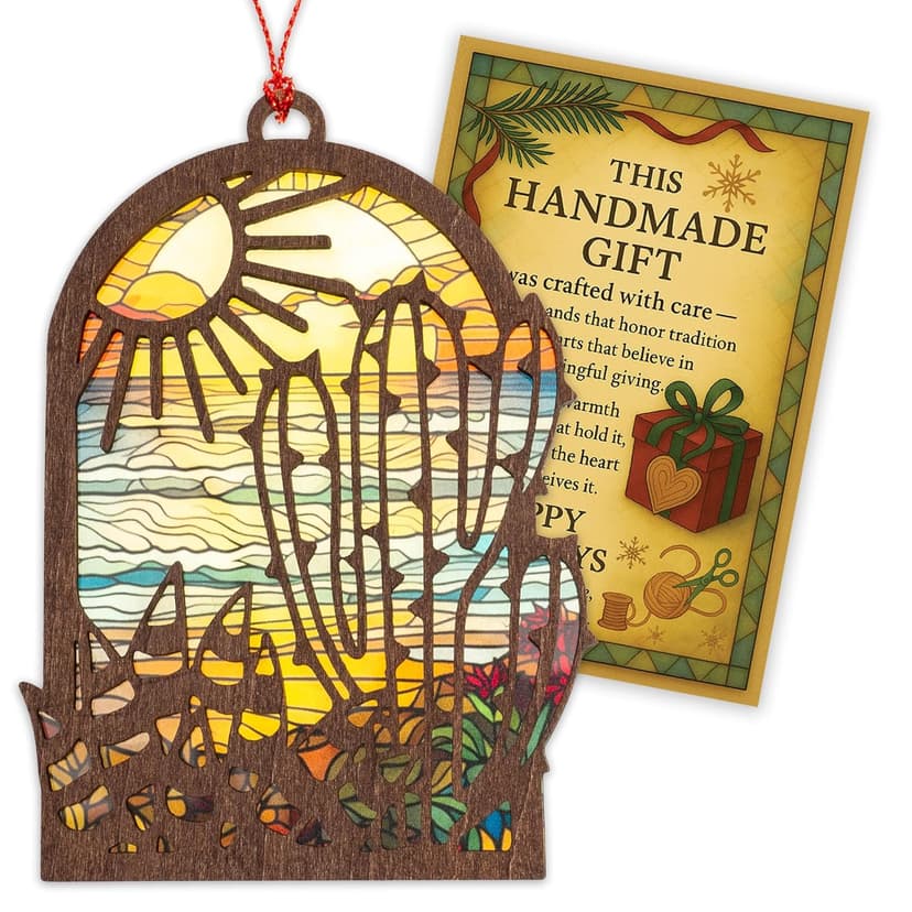 Arizona Gifts Cactus Ornament – Southwestern Decor Handmade Wooden Christmas Ornaments 2025, Unique Cactus Decor with Sun Desert Scene, Rustic Holiday Gift Idea for Home Tree Decoration