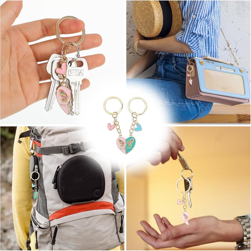 Ouligay 2 Pcs Heart Matching Keychains for Women,Best Friend Keychain,Best Friend Keyring,Long Distance Friendship Birthday Creative Gifts(Pink Bule)