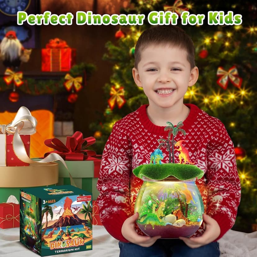 RONSTONE Dinosaur Toys for Boys - Dinosaur Terrarium Kit for Kids - Christmas Birthday Gifts for Boys Ages 4 5 6 7 8 Year Old - Light Up DIY Dinosaur Arts and Crafts for Boy and Kids