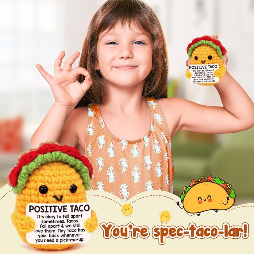 Mini Emotional Taco Support Funny Birthday Gifts for Women Men Mom Dad Husband Daughter Sister Friend Coworker Inspirational Relaxation Gifts Positive Crochet Animals Party Favors Christmas Stuffer