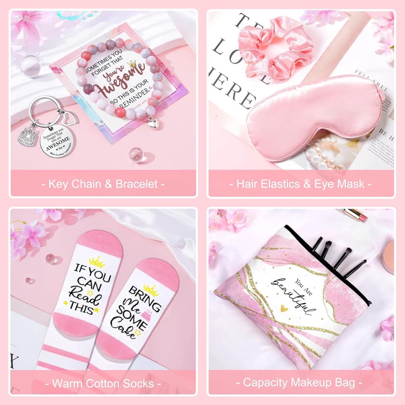 Birthday Gifts for Women, Happy Birthday Gifts Basket for Women Self Care Gift Get Well Soon Gifts, Rose Relaxing Spa Gift Basket with Beach Towel, Woman Birthday Gift for Sister Coworker Her Bestie