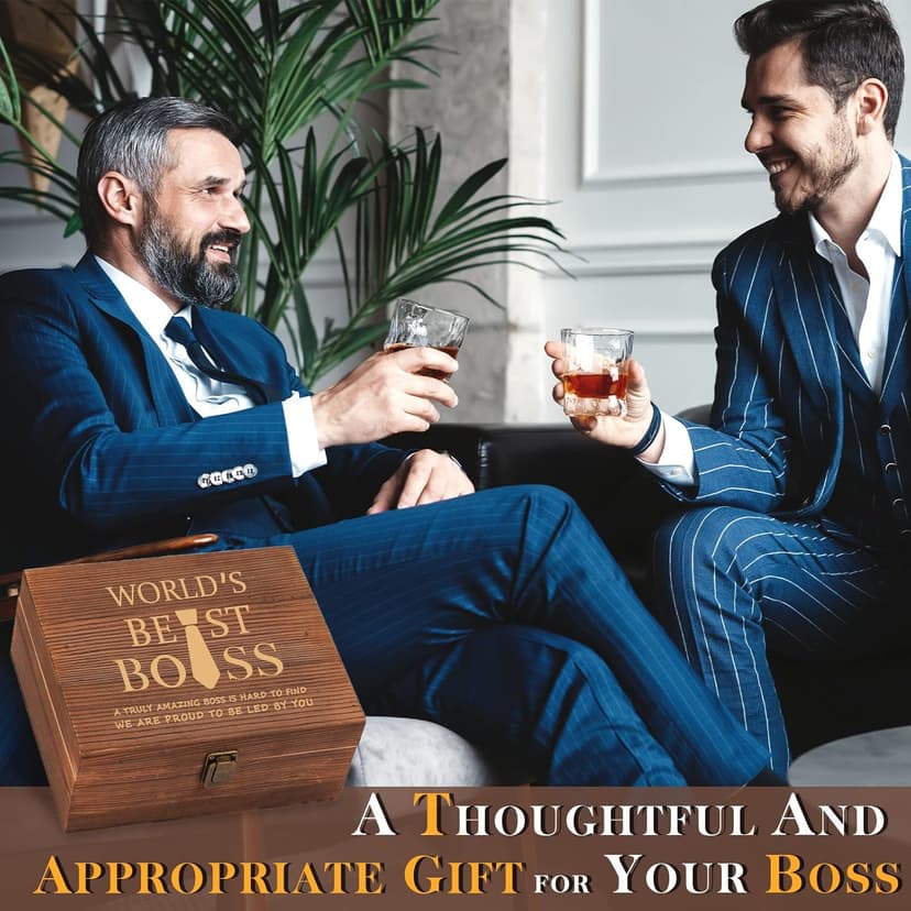 Oaksea Boss Day Gifts for Men Him Christmas, Anniversary Unique Gifts for Him, Birthday Retirement Gift for Boss Men, Stainless Steel Engraved Whiskey Stones Glasses Cool Burbon Scotch Set Gift