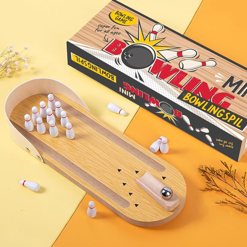 Mini Bowling White Elephant Gifts for Adults Useful Stocking Stuffers for Teens Adults for Men Women Who Have Everything Teens Boys Table Top Set Wooden Desktop Tiny Bowling Fun Gag