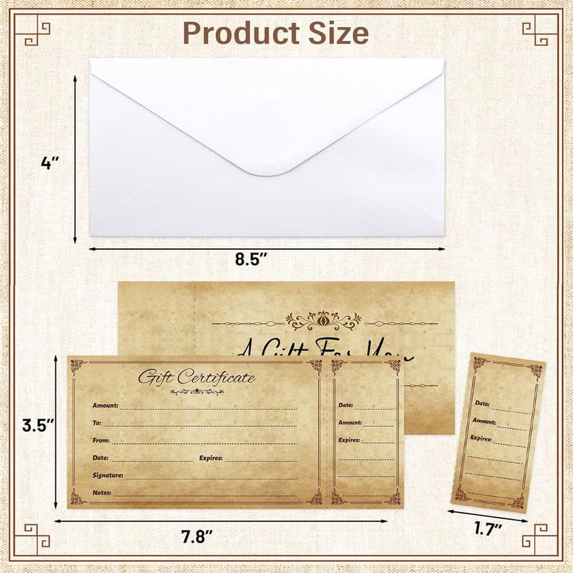Fancy Land Gift Certificates for Business Christmas Blank Gift Card Certificate with Envelopes for Spa Salon Restaurant Custom Vouchers Supplies 25Pcs