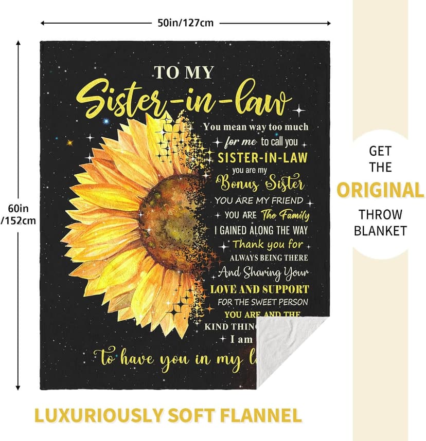 puekrtoa Christmas Sister in Law Birthday Gifts, Xmas Gift for Sister in Law for Women, Best Sisters-in-Law Wedding Gift Ideas, Sisters in Law Throw Blanket 60"X50"