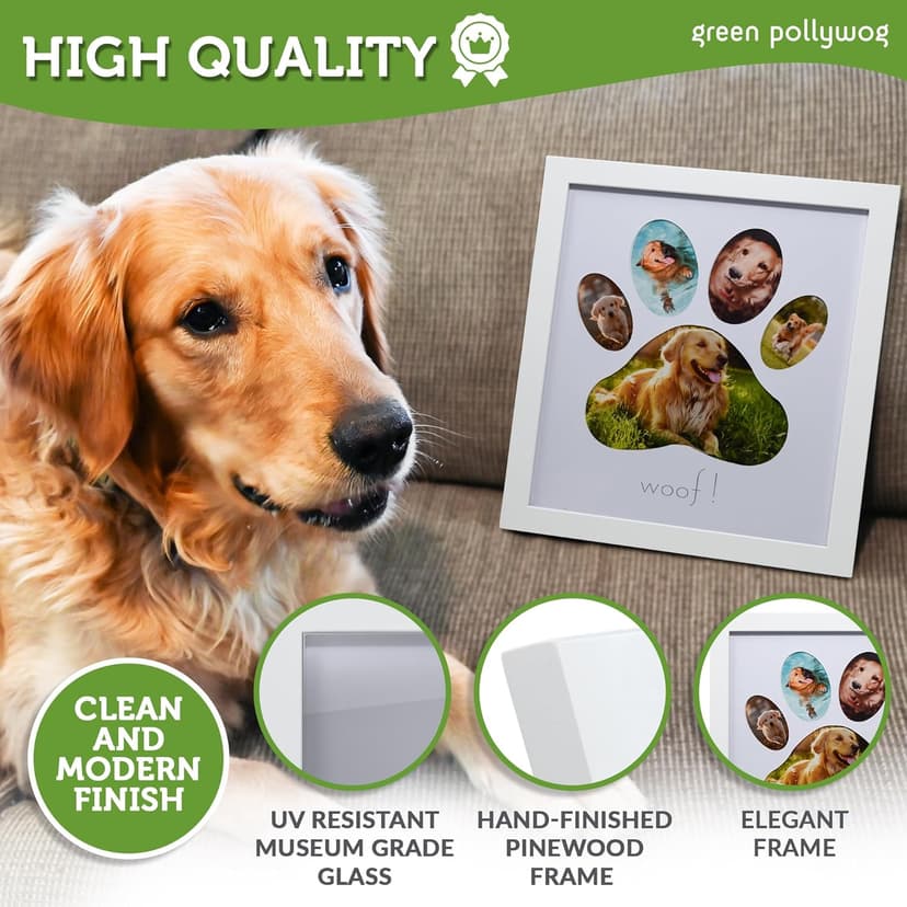 Green Pollywog 5-Opening Paw Print Collage Frame | Paw Print Picture Frame | Display for Photos for Pets | Dog Mom Gift | Dog Dad Collage | Pet Memorial Picture Gallery