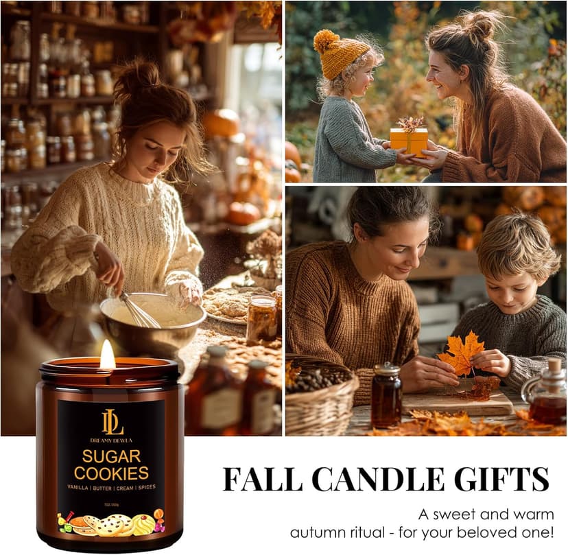 Fall Winter Candle | Sugar Cookies Scented Candle - Thanksgiving Home Decor, 7oz Winter Soy Candles with 50hr Burn Time, Holiday Thanksgiving Christmas Gifts for Women Men