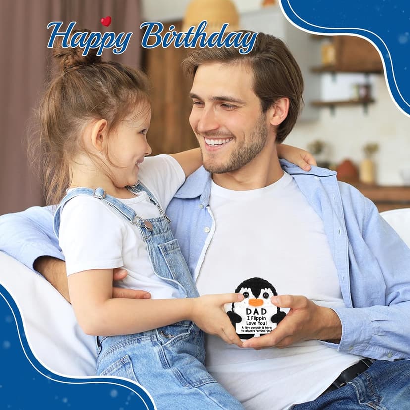 Gifts for Dad from Daughter Son Wife, Handmade Crochet Mini Penguin Christmas Birthday Gifts for Dad Bonus Step Fathers, Funny I Love You Gift for Dads Christmas Stocking Stuffers Emotional Cute Decor