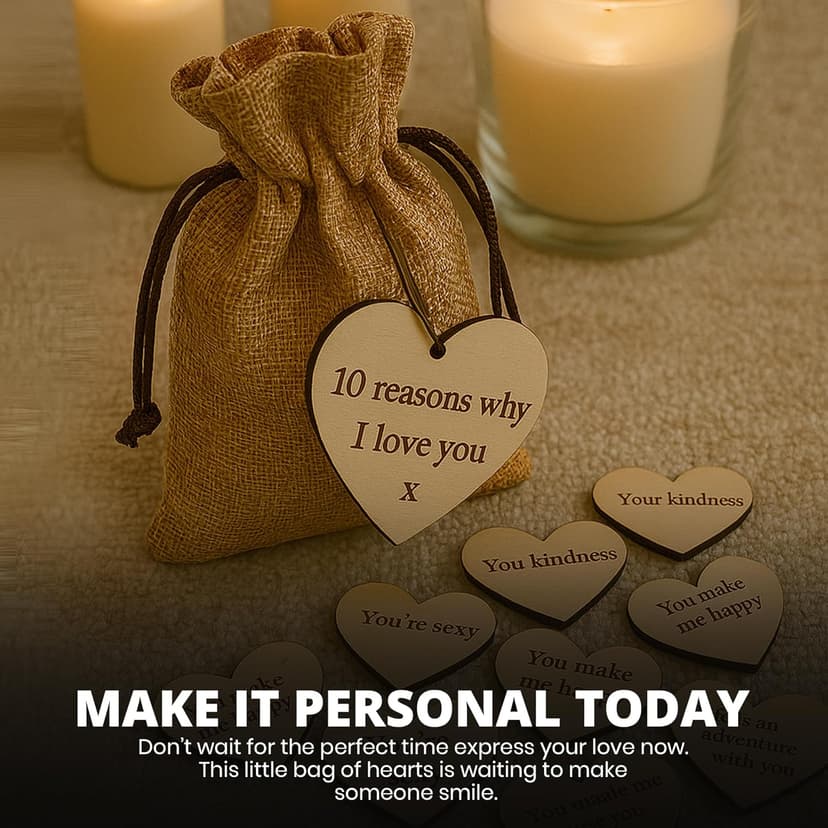 10 Reasons Why I Love You Wooden Hearts - Romantic Anniversary and Valentine’s Gift with 10 Unique Messages in Hessian Bag - Thoughtful Keepsake for Him or Her - Eco-Friendly No Plastic