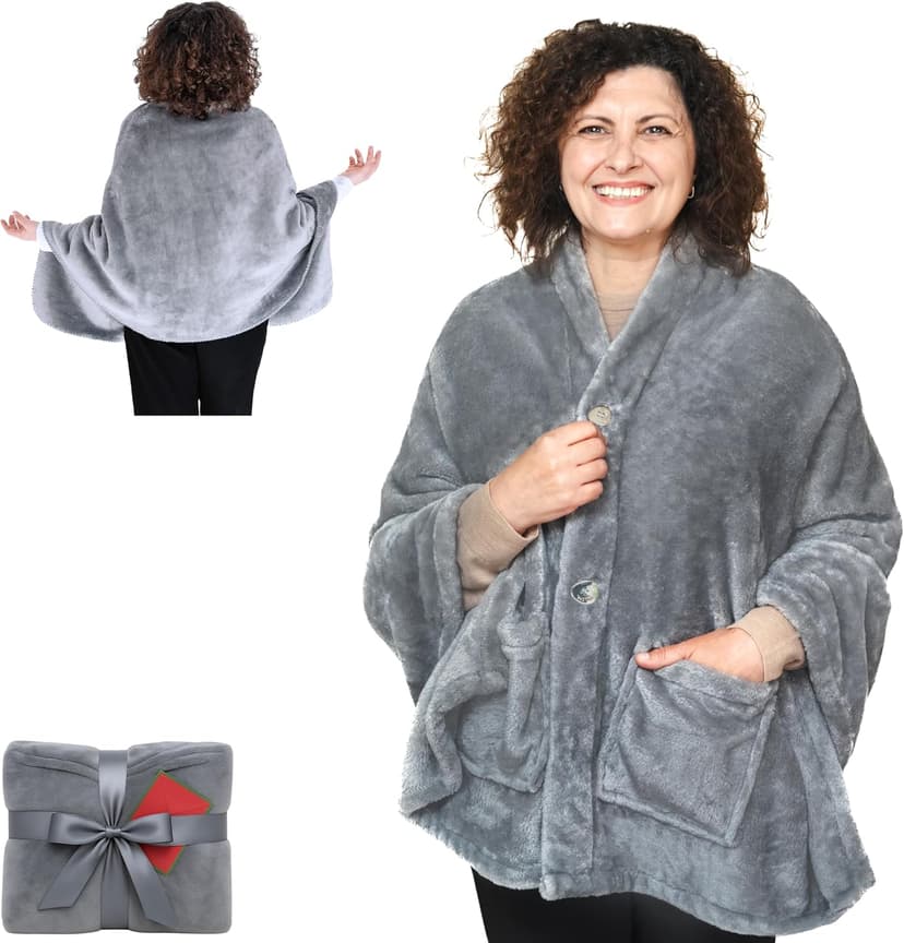 Fleece Poncho Blanket -Drape and Go No Sleeves- Lightweight Wrap Shawl -Wearable Blanket- Gift for Grandma and Mom