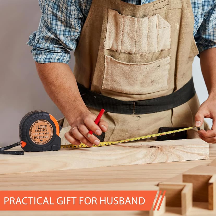 Husband Gifts for Birthday Anniversary Christmas Husband Gifts from Wife, Romantic Wedding Anniversary Men Gifts, Best Husband Ever Gifts, Genuine Leather Engraved 25 FT Tape Measure Useful Tools Gift