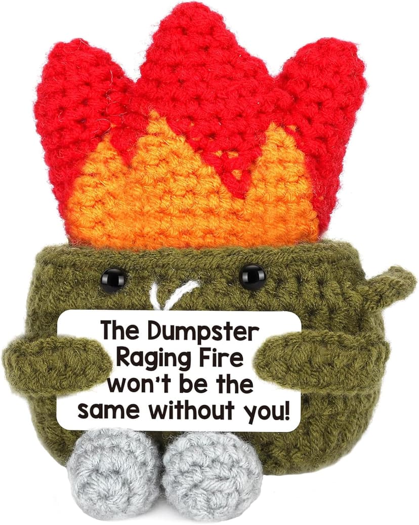 Funny Dumpster Crochet Fire, Bosses Day Gifts for Women Men Boss, Christmas Thank You Appreciation Gifts for Coworker Teacher Friend, Birthday Retirement Farewell Moving Going Away Gift Desk Decor