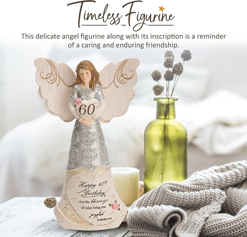 Pavilion Elements Angels Figurine - Guardian Angel Figure Display - Happy 60th Birthday May The Blessings of Today Bring You Joyful Tomorrows Printed Text, Collectibles Angel Figurines, 6"
