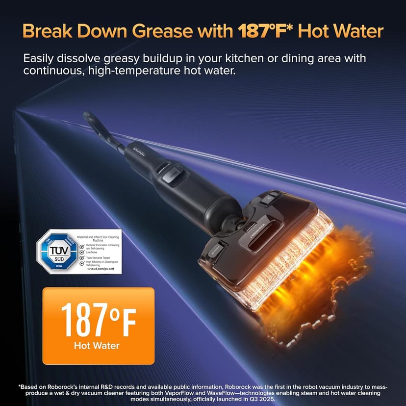 roborock F25 Ultra Steam Wet Dry Vacuum Cleaner, 356°F Steam Mop & 187°F Hot Water Cordless Vacuum Mop All in One, Floor Washer with Blue Light, 194°F Self-Cleaning, 180° Lay-Flat, AI Assitant Wheels