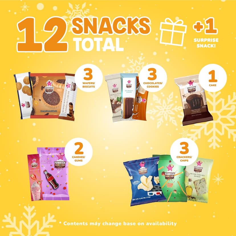 Midi International Snack Box | Premium Exotic Foreign Snacks | Unique Snack Food Gifts Included | Try Extraordinary Turkish Snacks | Candies from Around the World | 12 Full-Size + 1 Bonus